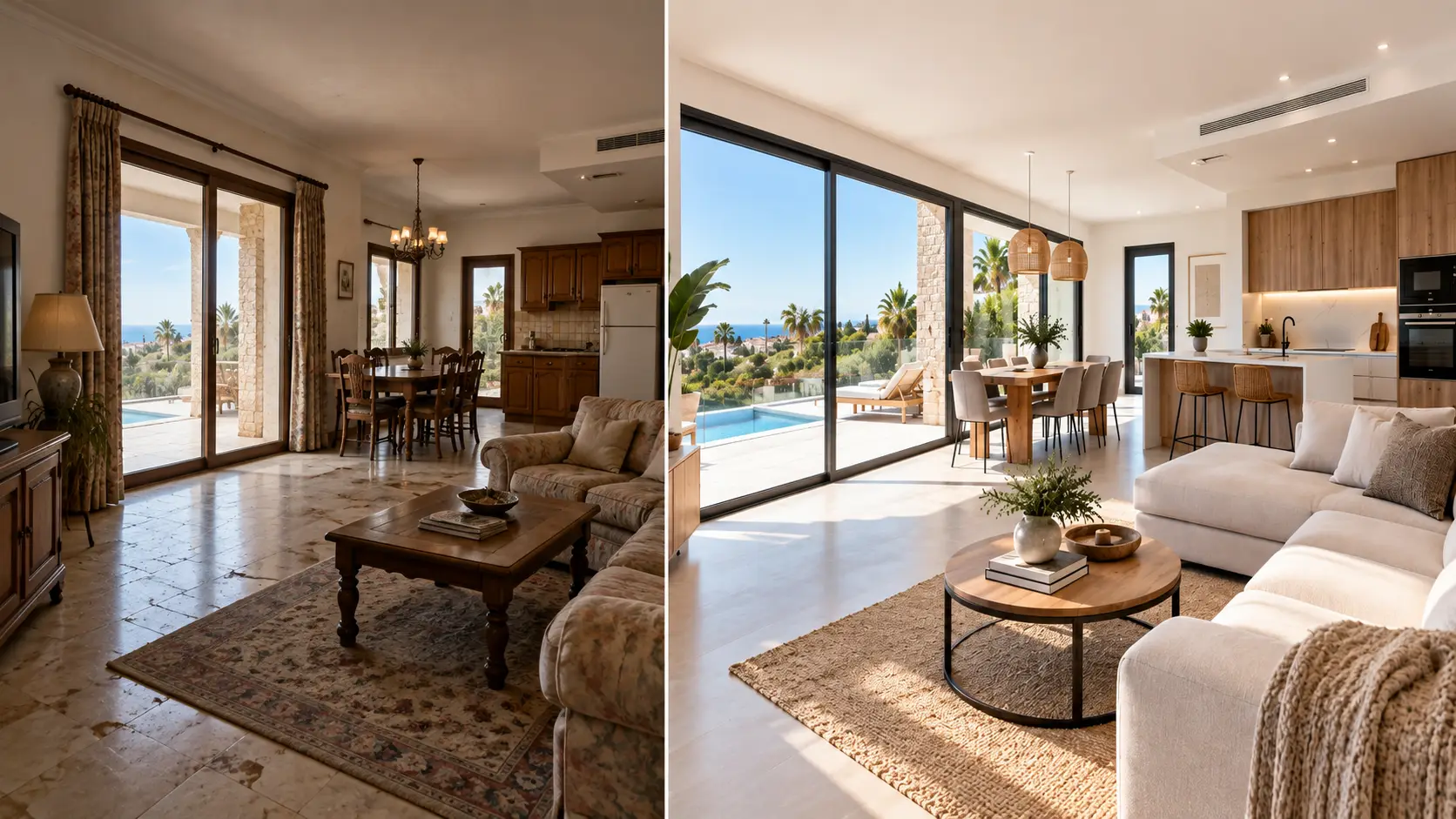 Antes y después de una reforma integral de vivienda en Orihuela Costa